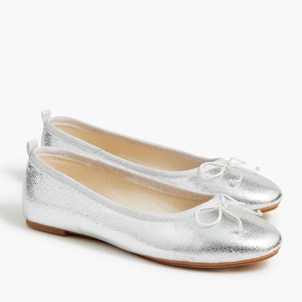 New CREWCUTS JCREW Girls Size 5 K5 Metallic Ballet Flats in Silver $59 BS623